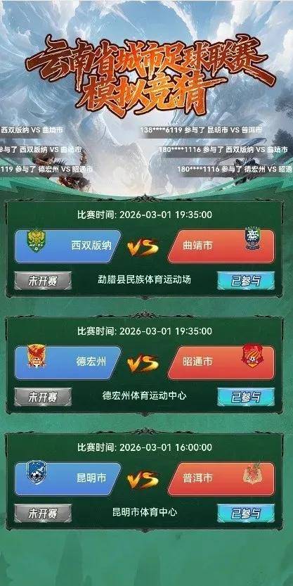 “滇超”模拟竞猜上线，预测比赛结果，为你的城市加油